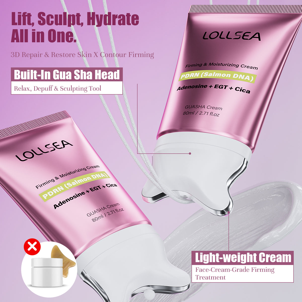 PDRN Peptides Gua Sha Cream for Tighten, Firm, Sculpt, 2.71 fl.oz